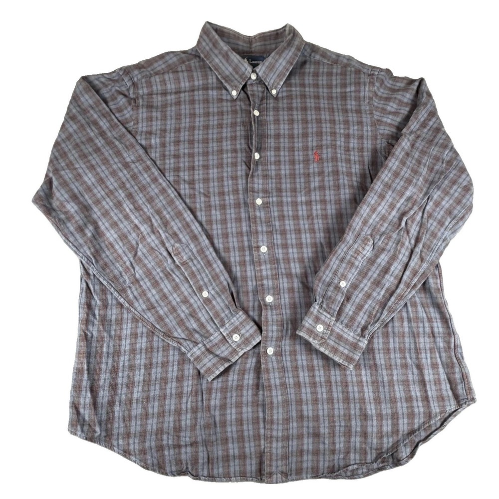 Ralph Lauren Shirt Mens XL Gray Plaid Flannel Long Sleeve Button Down Casual
